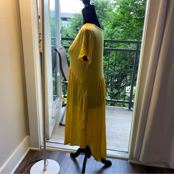 BasicUSA Scoop Neck Pockets High Low Tunic Dress Sunny Yellow Medium - Picture 5 of 13